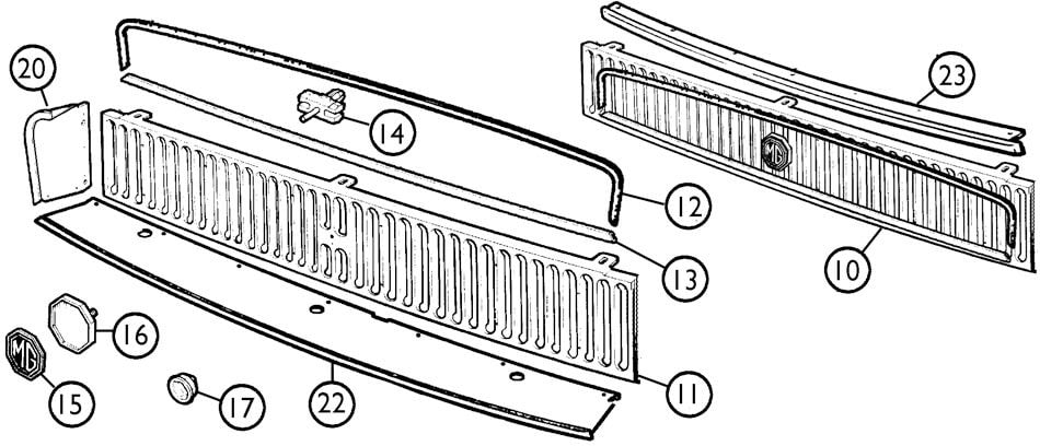 MGB-1317 Front grille, 5-piece 1970-72