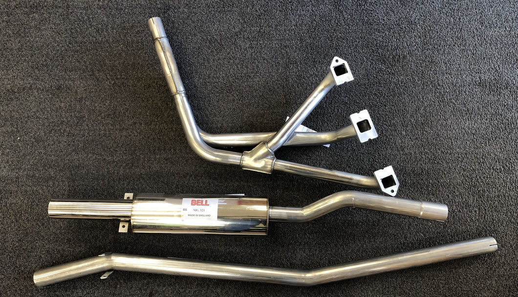 MGB-MG320K  STAINLESS STEEL 1962-74  SPORT EXHAUST SYSTEM 3 PIECE  WITH STAINLESS STEEL HEADER